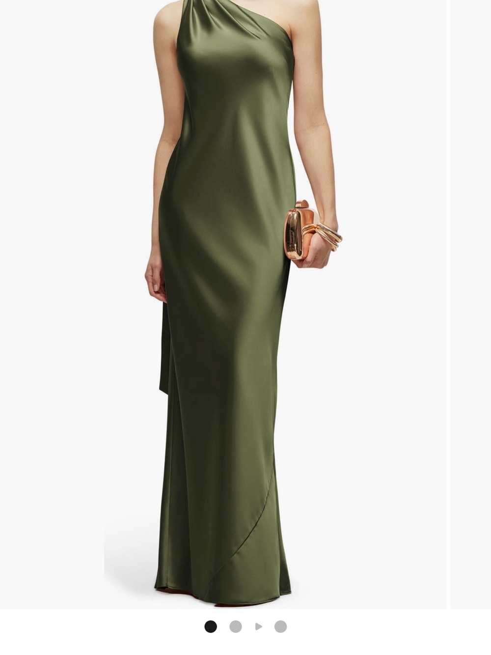 After Six One-Shoulder Olive Green Satin Gown